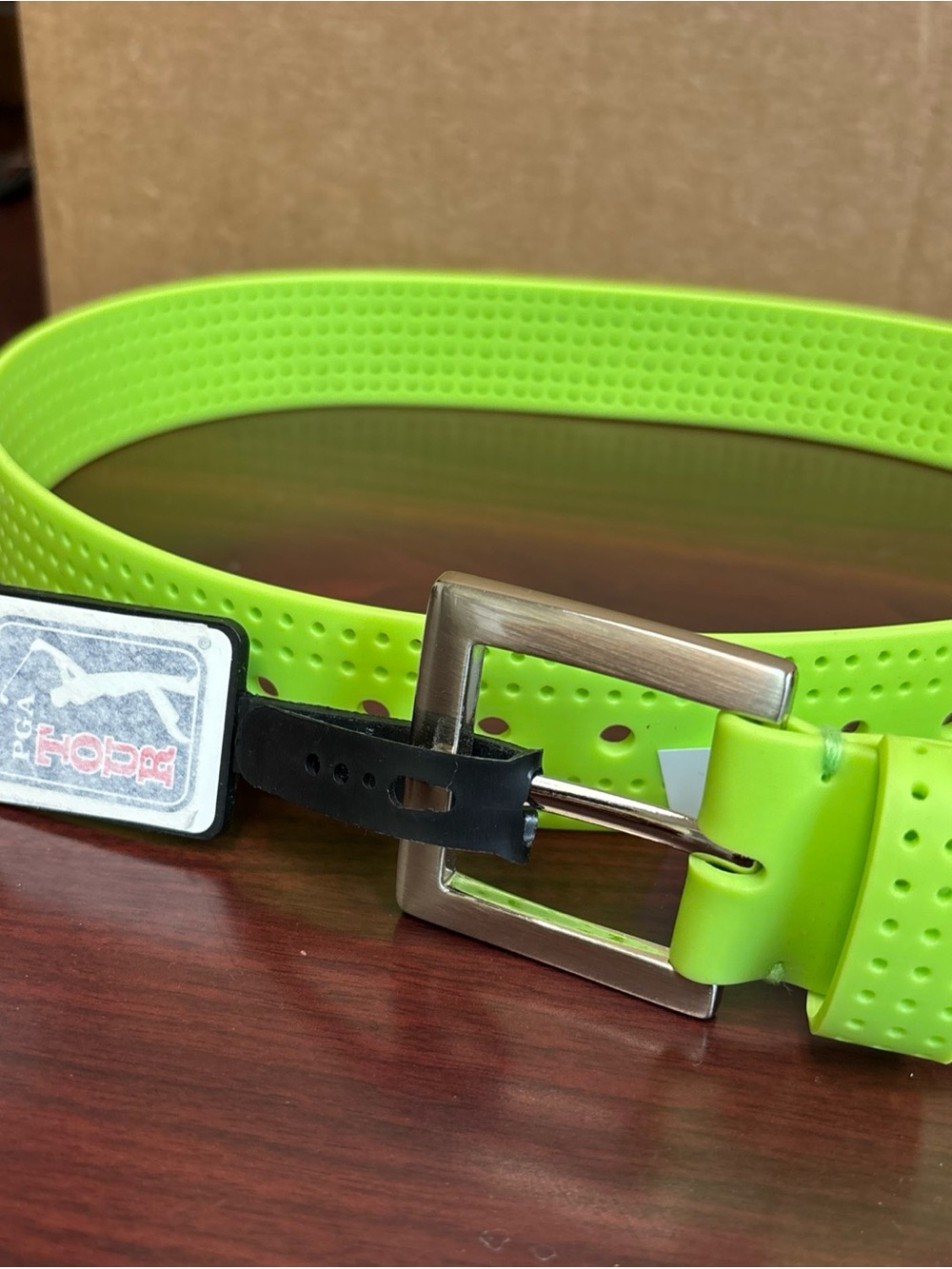 PGA Tour Mens Neon Green Silicone Golf Belt Perforated Breathable Size 34